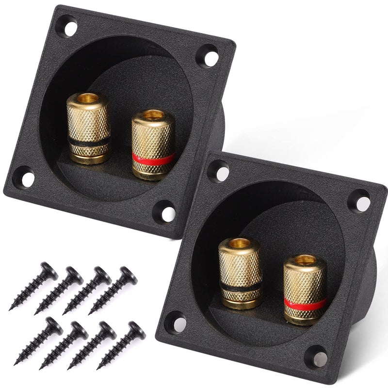 Facmogu 2PCS 2.2 Inch Square 2-Way Speaker Box Terminal Cup with Banana Plugs, Screw Type Binding Post Subwoofer Box Speaker Terminal Plates for DIY Home Car Stereo Subwoofer - Image 1